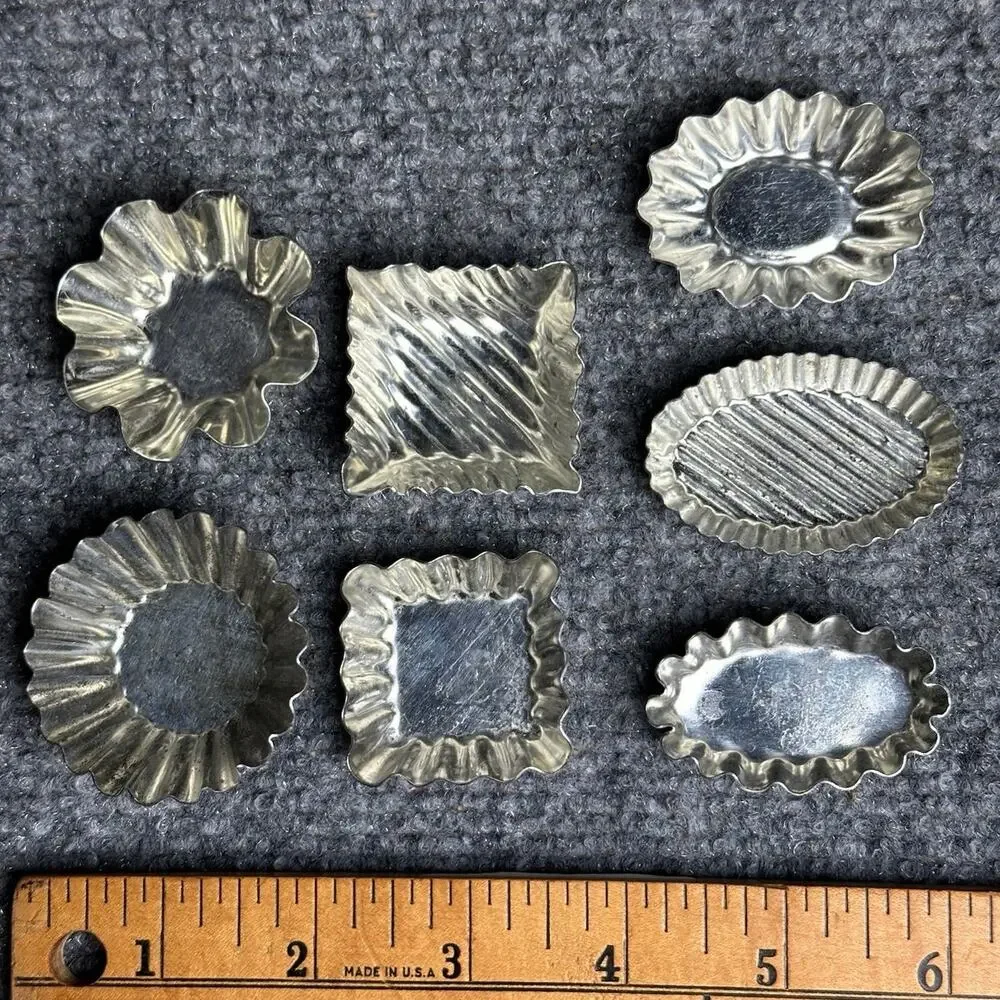 Vintage lot 16 French tin pastry molds variety tartlets petit fours candy baking